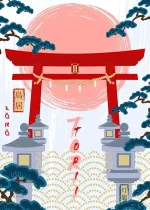 Art mural japonais illustrant des éléments culturels