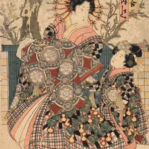Affiche antique de geisha dansant sous un arbre japonais