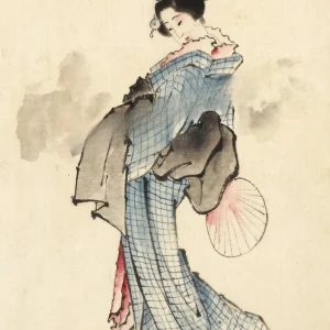 Affiche japonaise antique Geisha avec un éventail