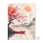 Affiche japonaise arbre de cerisier et mer