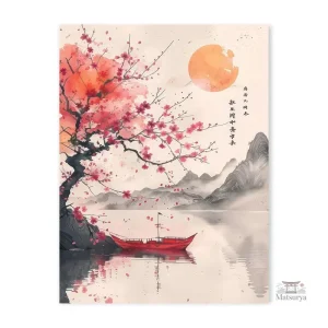 Affiche japonaise arbre de cerisier et mer
