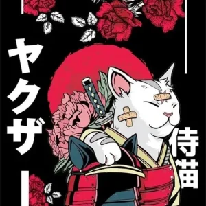 Affiche japonaise représentant un chat samouraï