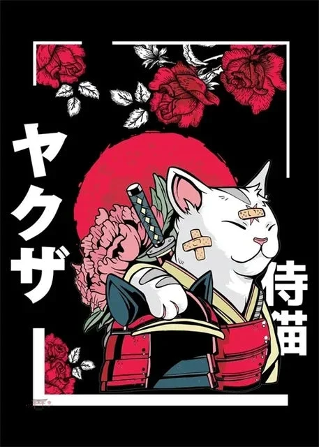 affiche-japonaise-chat-samourai-1 Affiche japonaise représentant un chat samouraï