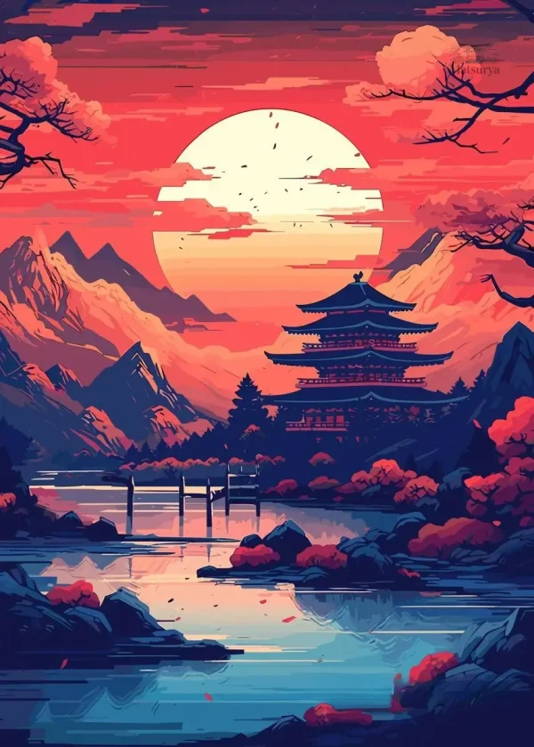 affiche-japonaise-couche-du-soleil-1 Affiche japonaise représentant un coucher de soleil apaisant