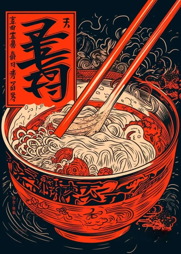 Décoration murale japonaise, affiche motif bol