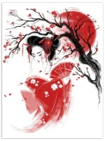 Affiche japonaise femme avec éventail en main