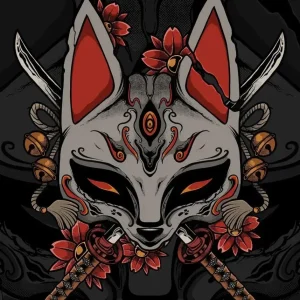 Affiche japonaise représentant le masque Kitsune