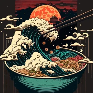 Affiche japonaise motif bol et vague Kanagawa