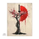 Affiche japonaise motif cerisier et sabre