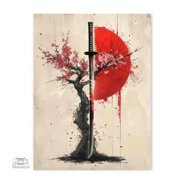 affiche-japonaise-motif-cerisier-et-sabre-1 Affiche japonaise motif cerisier et sabre