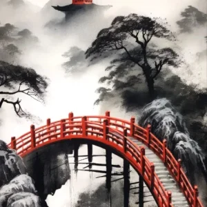 Affiche japonaise motif pont en bois