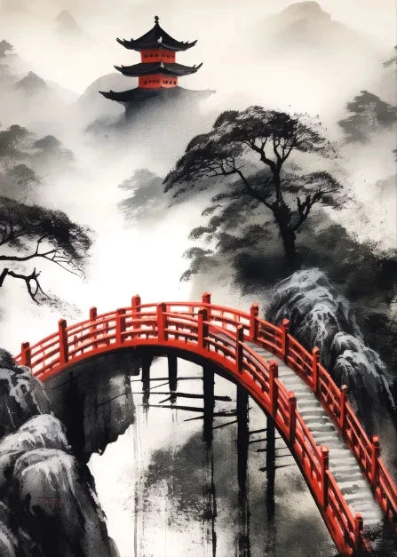 affiche-japonaise-motif-pont-en-bois-1 Affiche japonaise motif pont en bois