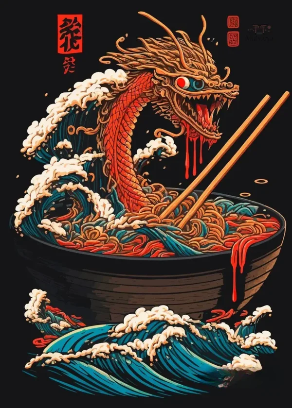 affiche-japonaise-motif-vague-dragon-et-nouille-1 Affiche japonaise motif vague dragon et nouille