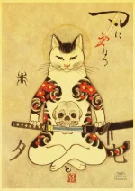 Affiche japonaise murale motif chat