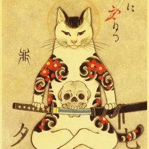 Affiche japonaise murale motif chat