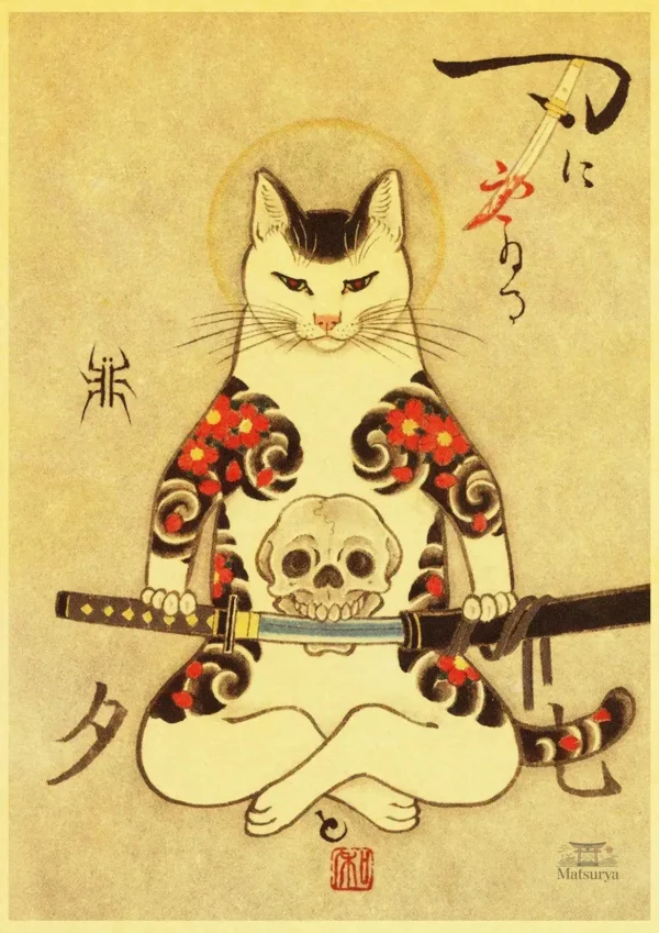 affiche-japonaise-murale-motif-chat-1 Affiche japonaise murale motif chat