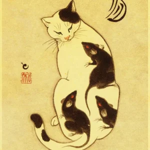 Décoration murale japonaise avec motif de chat