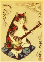 Illustration murale chat inspirée du design japonais
