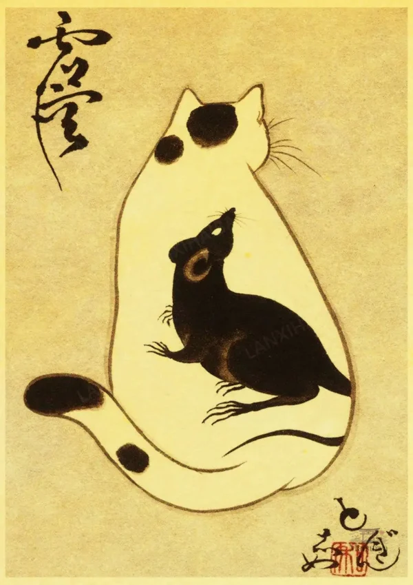 Affiche murale chat dans un style traditionnel japonais