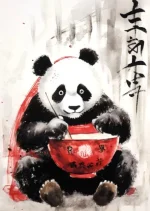 Affiche japonaise panda géant en illustration colorée