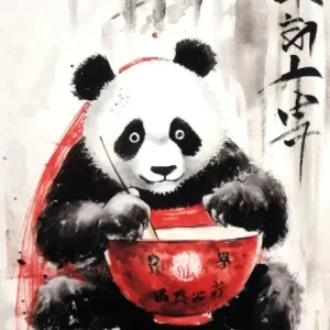 Affiche japonaise panda géant en illustration colorée
