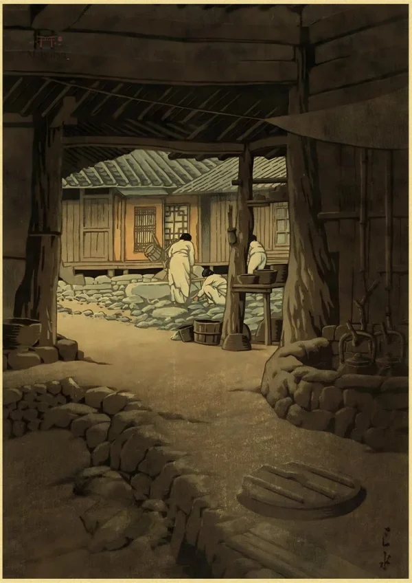 affiche-japonaise-paysage-cabanes-traditionnelles-1 Affiche japonaise paysage avec cabanes traditionnelles