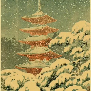 Affiche Japonaise paysage enneigé en toile artistique
