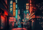 Affiche japonaise paysage nocturne de Tokyo