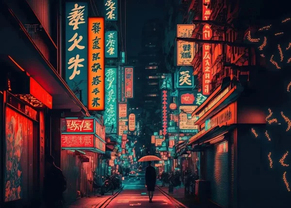 Affiche japonaise paysage nocturne de Tokyo