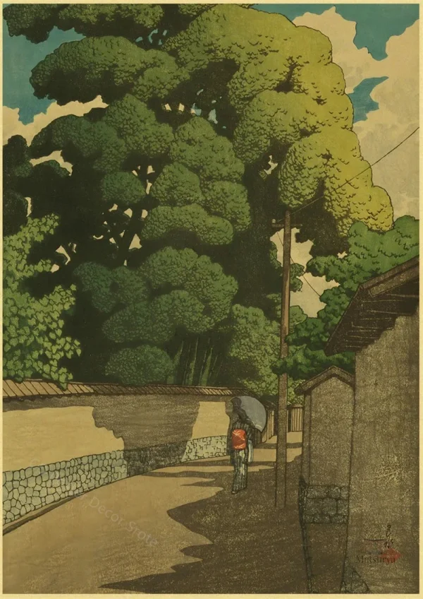 Affiche japonaise de paysage rue des villages