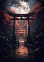 Affiche japonaise représentant une porte Torii