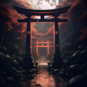 Affiche japonaise représentant une porte Torii