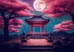 Affiche Japonaise de Porte Torii et Cerisier en fleurs
