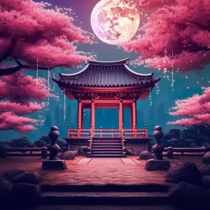 Affiche Japonaise de Porte Torii et Cerisier en fleurs