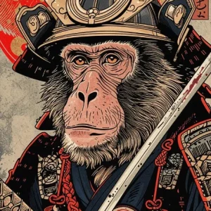 Affiche Japonaise Rétro Chimpanzé Samouraï