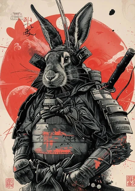 affiche-japonaise-retro-lapin-samourai-1 Affiche rétro japonaise représentant un lapin samouraï