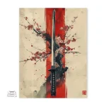 Affiche japonaise représentant un sabre traditionnel
