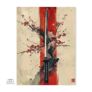 Affiche japonaise représentant un sabre traditionnel