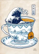 Affiche japonaise tasse de café motif Yama Fuji
