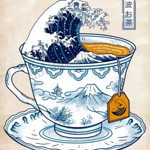 Affiche japonaise tasse de café motif Yama Fuji