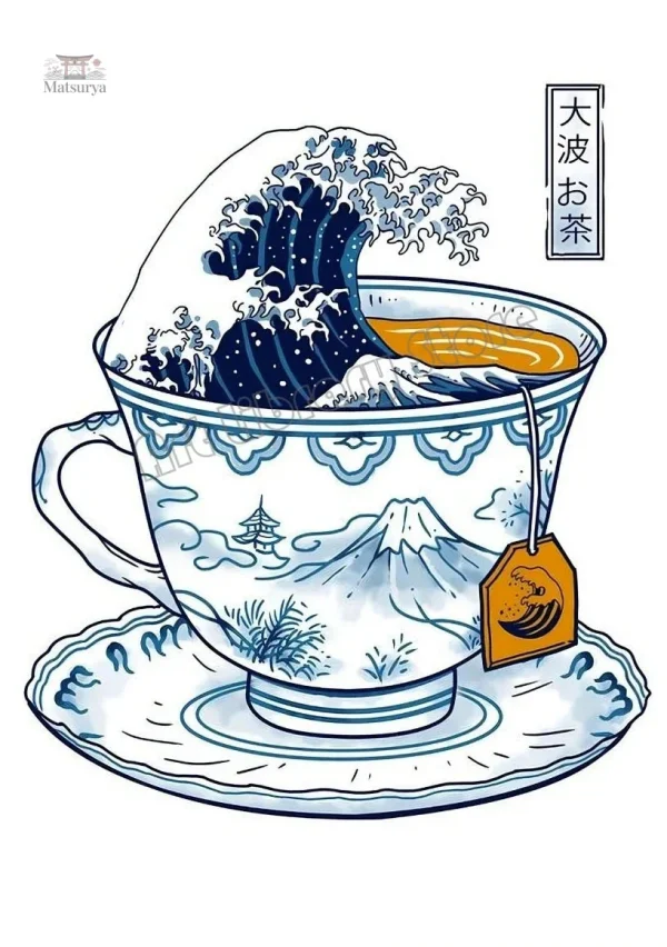 Affiche décorative café et Yama Fuji, style japonais traditionnel