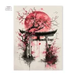 Affiche Japonaise Torii avec fleurs de cerisier Sakura