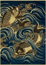 Affiche japonaise de vague et poisson Koi