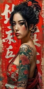 Art mural japonais vintage mettant en avant la féminité