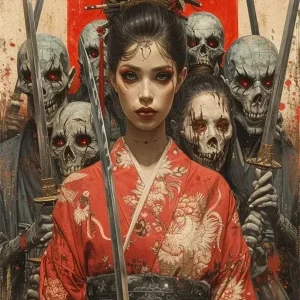Art japonais guerrier samouraï en affiche