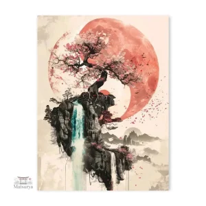 Affiche japonaise Yin Yang avec motifs de sakura
