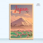 Affiche artistique de montagne dans un design vintage japonais