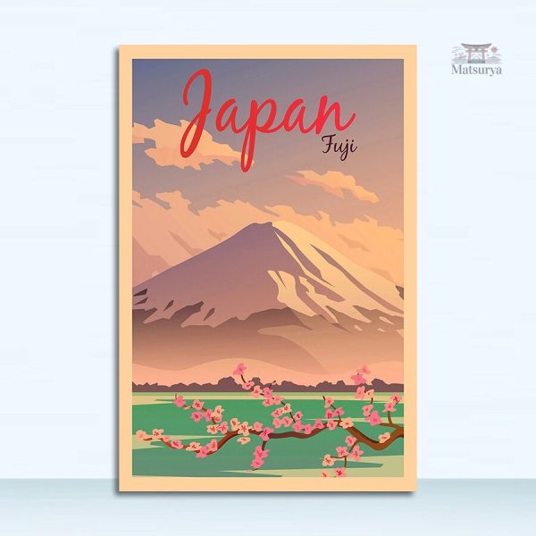 Affiche artistique de montagne dans un design vintage japonais