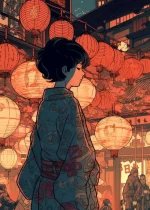 Affiche illustrée de belles femmes dans un style japonais