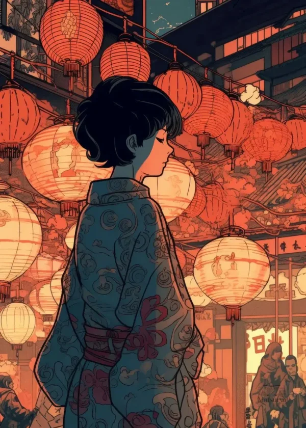 Affiche illustrée de belles femmes dans un style japonais